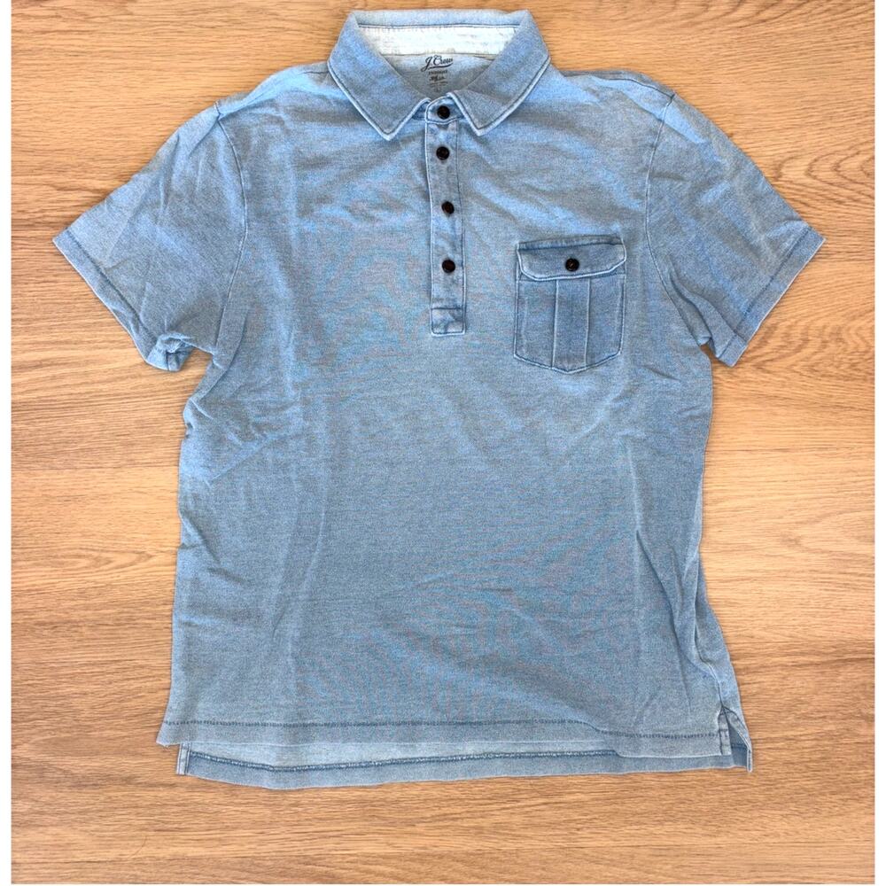 J. Crew Indigo Knit Goods Cotton yarns denim blue polo with pocket mens large